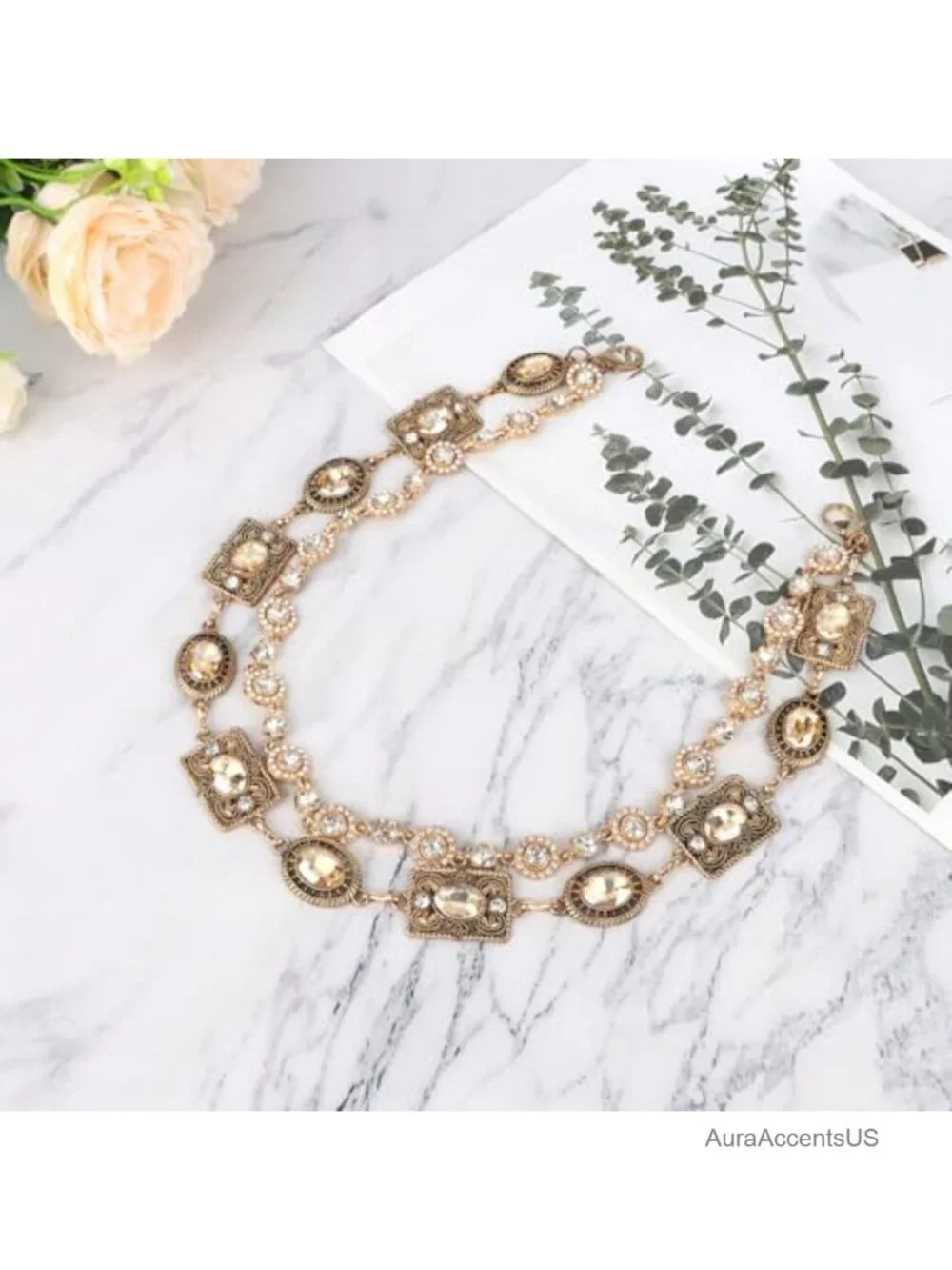 Vintage Rhinestone Gold Waist Chain Belt Body Chain for Women Unisex Y2K Cowgirl